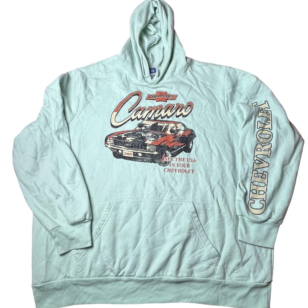 GM Chevrolet Camaro Hoodie Mens XXL Mint Green Cotton Blend Graphic Pullover